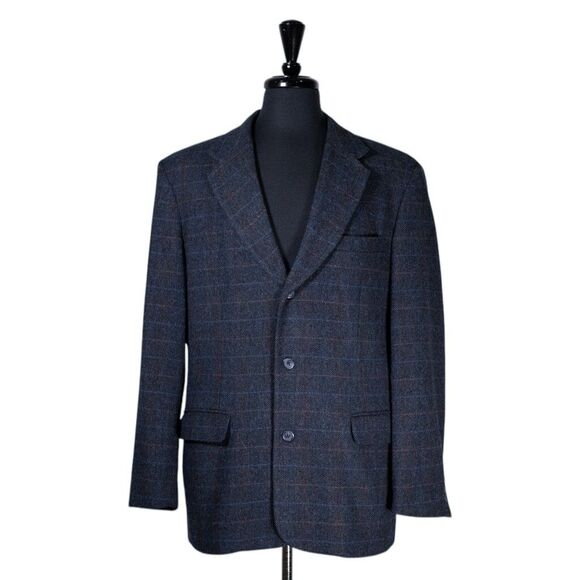 J.Crew Mens Tweed Blazer Blue Red Plaid 100% Wool Vintage Jacket Sport Coat 40R